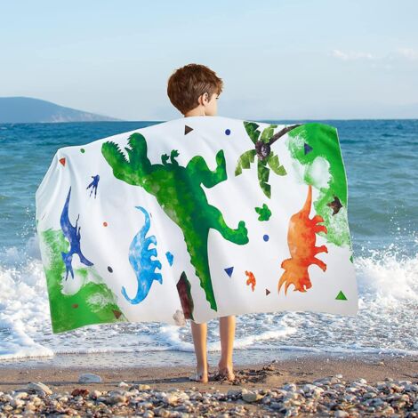 Serviette de plage dinosaure blanc C004, 76 x 150 cm, pour le camping