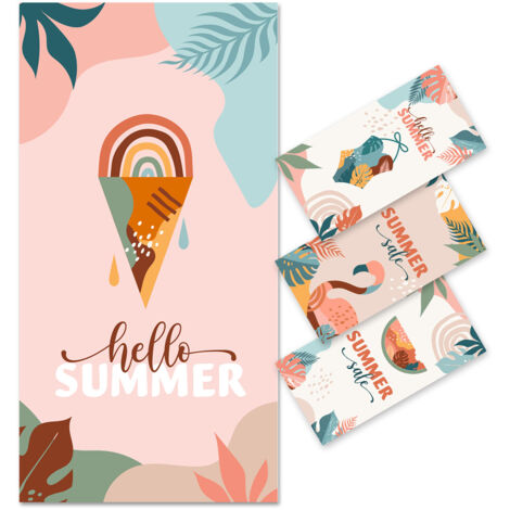 Serviette de plage double face en velours 80 x 160 cm, motif glace, séchage rapide, en microfibre imprimée.