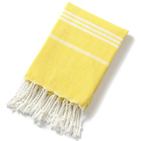 Serviette de plage en coton, serviette de bain absorbante à rayures (jaune clair)