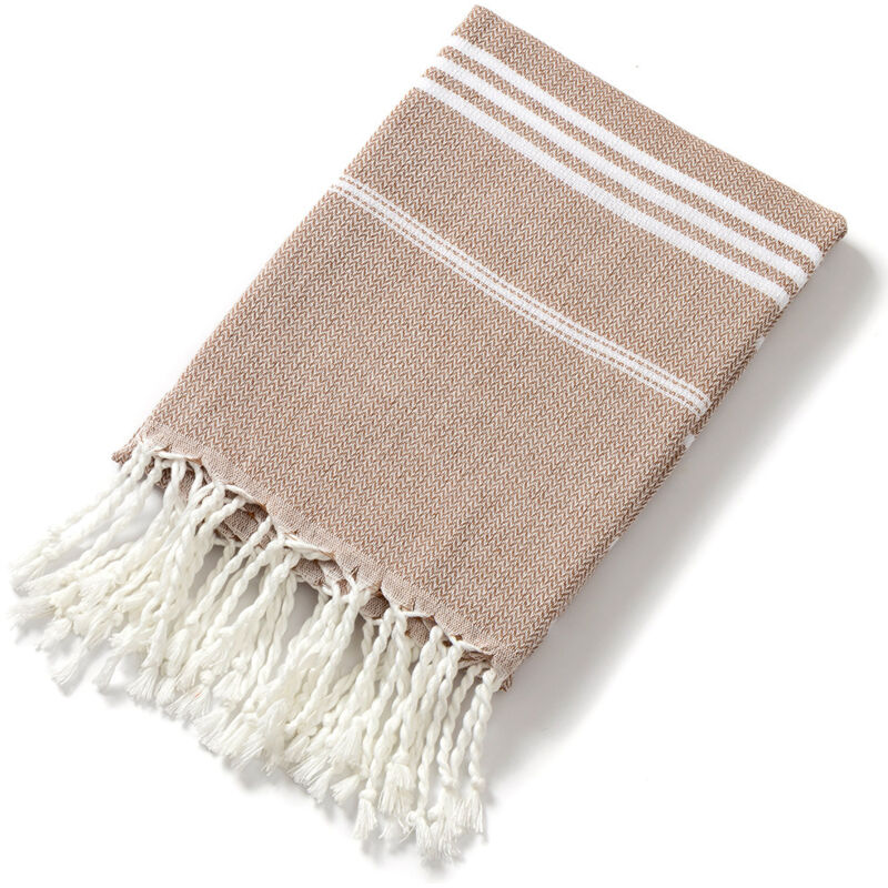 Serviette de plage en coton, serviette de bain absorbante à rayures (marron)