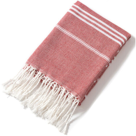 Serviette de plage en coton, serviette de bain absorbante à rayures (rouge)