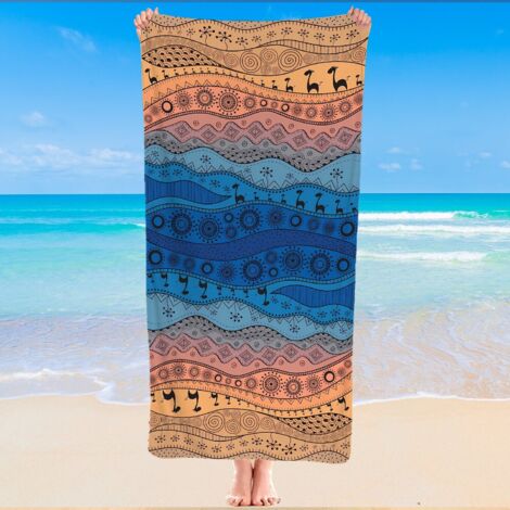 Serviette de plage en microfibre, bohème chic, anti-sable, pliable