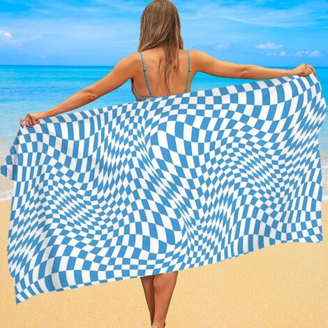 Serviette de plage en microfibre, carreaux colorés, facile à transporter