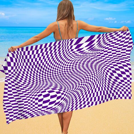 Serviette de plage en microfibre, carreaux tendance, douce