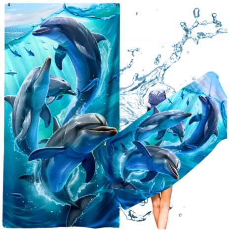 Serviette de plage en microfibre Dauphins 3D à séchage rapide 150x75 cm