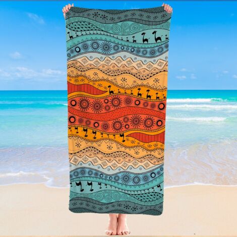 Serviette de plage en microfibre, imprimé aztèque, séchage express