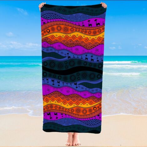 Serviette de plage en microfibre, motif aztèque, sèche en un instant
