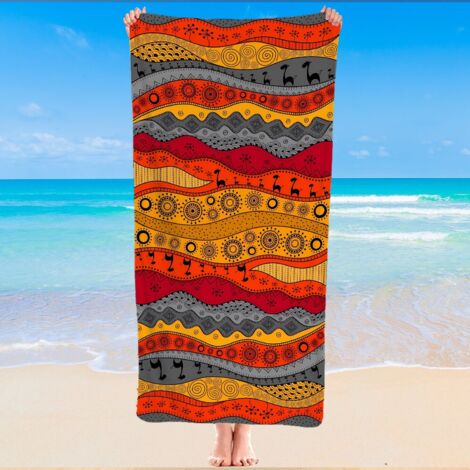 Serviette de plage en microfibre, motifs géométriques bohèmes, légère