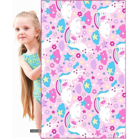 serviette De Plage En Microfibre Pour Enfants Poney Rose,140  70cm Drap De Plage Absorbante Et  Schage Rapide Avec Boutons Et Bande Lastique, Ser