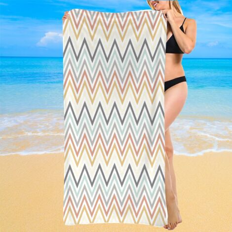 Serviette de plage en microfibre, rayures modernes, douce