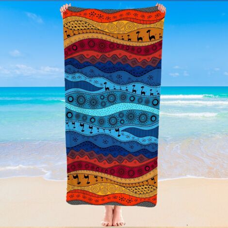 Serviette de plage en microfibre, style bohème voyage, sèche vite