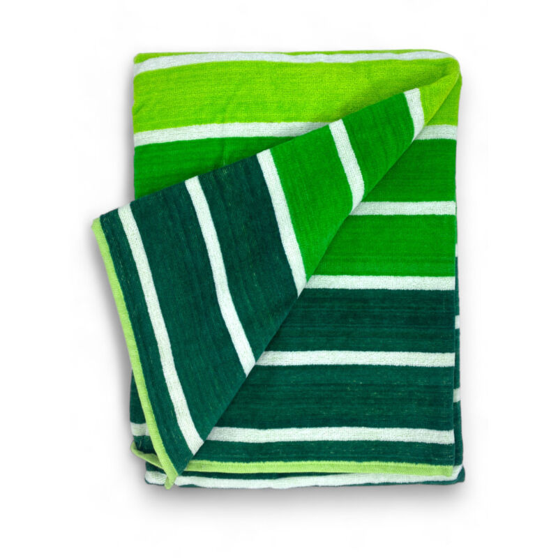SERVIETTE DE PLAGE en pur coton éponge MULTIRIGA Vert taille grand cm. 90 X 165 et sac à dos de plage