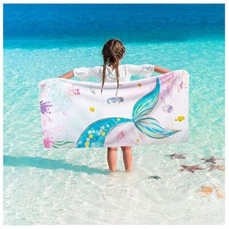 Serviette de Plage Enfants Sirène - 75 x 150 cm Serviette en Microfibre sans Sable pour Garçons Serviette de Piscine Absorbant Sé