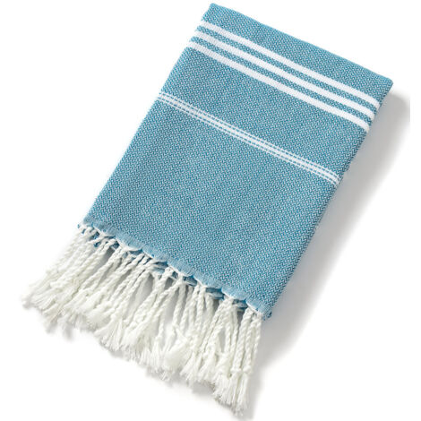 Serviette de plage/hammam multifonctionnelle bleue  90x180cm à rayures blanches