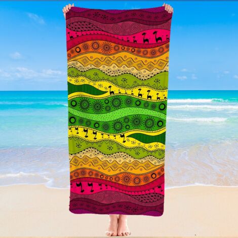Serviette de plage imprimé ethnique, microfibre, séchage rapide