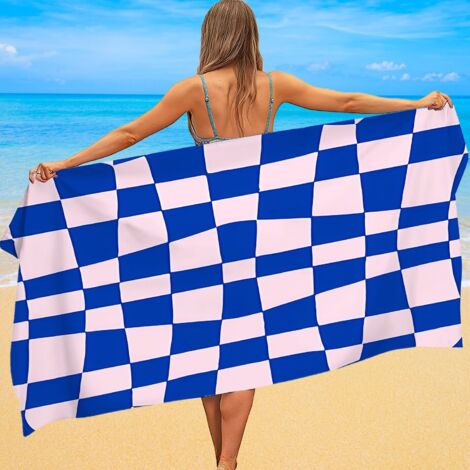Serviette de plage imprimé tartan, microfibre, séchage ultra rapide