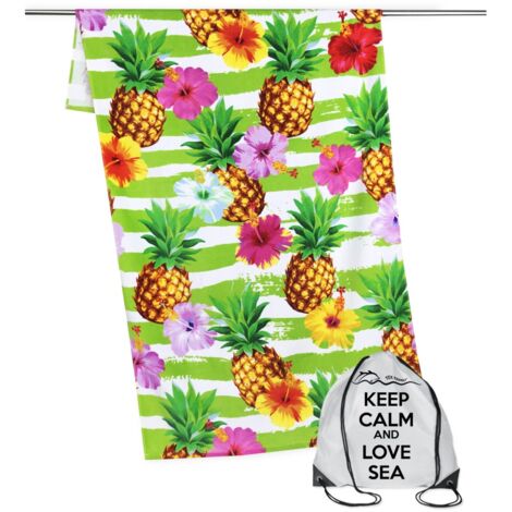 SERVIETTE DE PLAGE IMPRIMÉE EN ÉPONGE GRANDE TAILLE 80 x 160 CM ANANAS