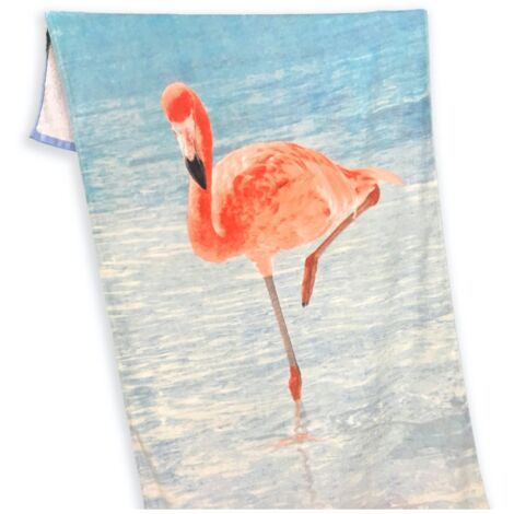 SERVIETTE DE PLAGE IMPRIMÉE EN ÉPONGE GRANDE TAILLE 80 x 160 CM FLAMAND ROSE À LA MER