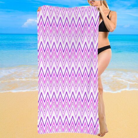 Serviette de plage légère, microfibre, imprimé rayé, facile à ranger