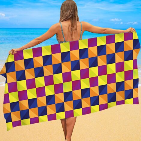 Serviette de plage microfibre, imprimé carreaux, anti-sable
