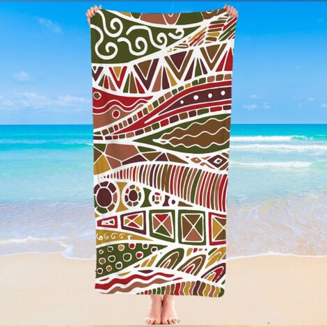 Serviette de plage microfibre, imprimé ethnique coloré, séchage rapide
