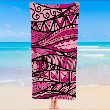 Serviette de plage microfibre, imprimé tribal, séchage express, 150x75 cm