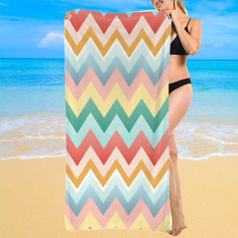 Serviette de plage microfibre, motif rayé, anti-bactérien