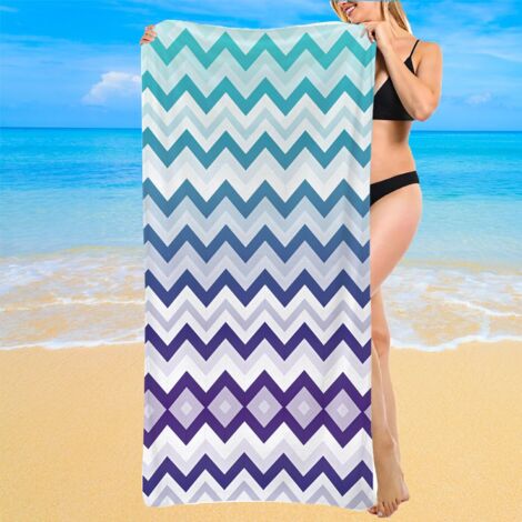 Serviette de plage microfibre, motif rayé, anti-sable, séchage rapide