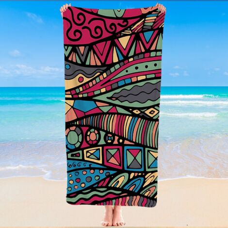 Serviette de plage microfibre, motif tribal bohème, compacte, absorbante