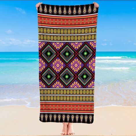 Serviette de plage motif géométrique bohème, microfibre, séchage rapide