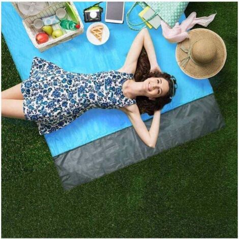 Serviette de plage pique-nique chasse tapis imperméable camping tapis de plage sable tente de camping housse pliable (bleu)