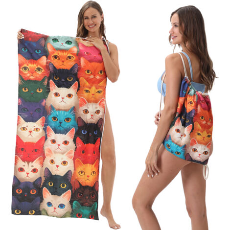 Serviette de plage pliable deux-en-un, serviette de plage intégrée, sac de rangement intégré, tapis de plage