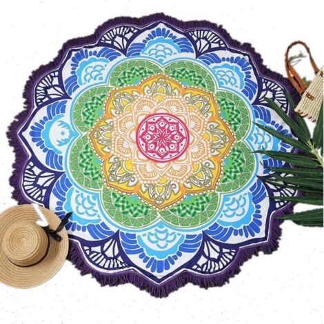 Serviette De Plage Portable Ronde 150 Cm RéSistante Au Sable Super LéGèRe Et à SéChage Rapide IdéAle pour Les Serviettes De Plage Tapisseries