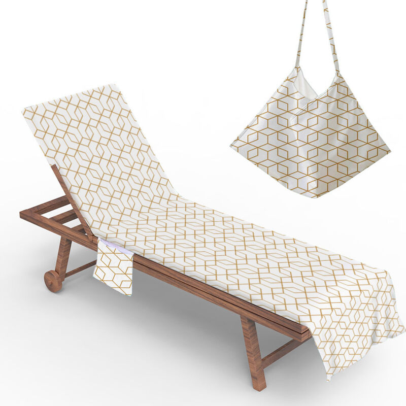 Serviette de Plage pour Chaise Longue Avec Poches(C), Imprimé À Pois, Housse de Chaise de Plage D'Été, Housse de Serviette de Chaise Longue,
