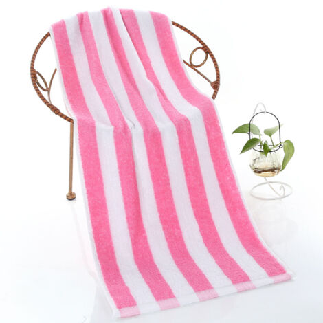 Serviette de plage rayée, 100 % coton filé à l'anneau, grande serviette de piscine, lot de serviettes de bain douces et à séchage rapide - rose