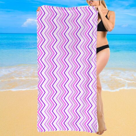 Serviette de plage rayée, microfibre absorbante, sèche rapidement