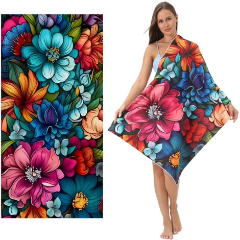 Serviette de plage, serviette de plage en fibres ultra-fines et absorbantes, serviette imprimée, tapis de plage