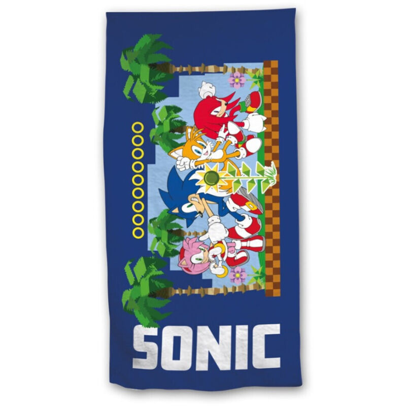 Serviette de plage - Sonic avec tous les personnages - Bleue - 70x140 cm