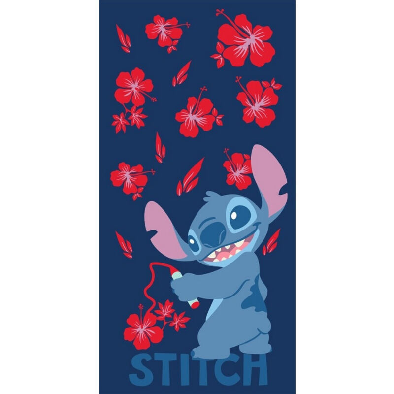 Serviette de plage - Stitch et fleurs rouges - 90x170 cm