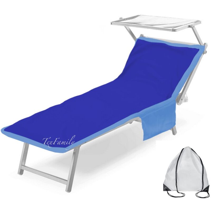 Serviette De Plage Teddy Pour Transat En Microfibre Avec Poches Dimensions 80 X 190 Cm Bleu Électrique