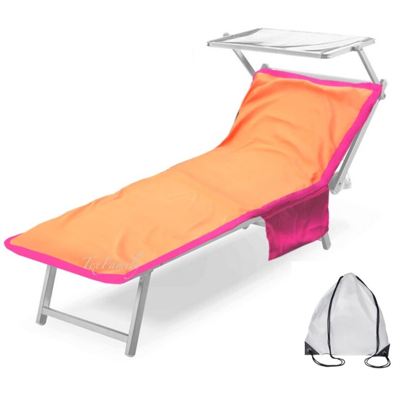 Serviette De Plage Teddy Pour Transat En Microfibre Avec Poches Dimensions 80 X 190 Cm Orange Avec Sac