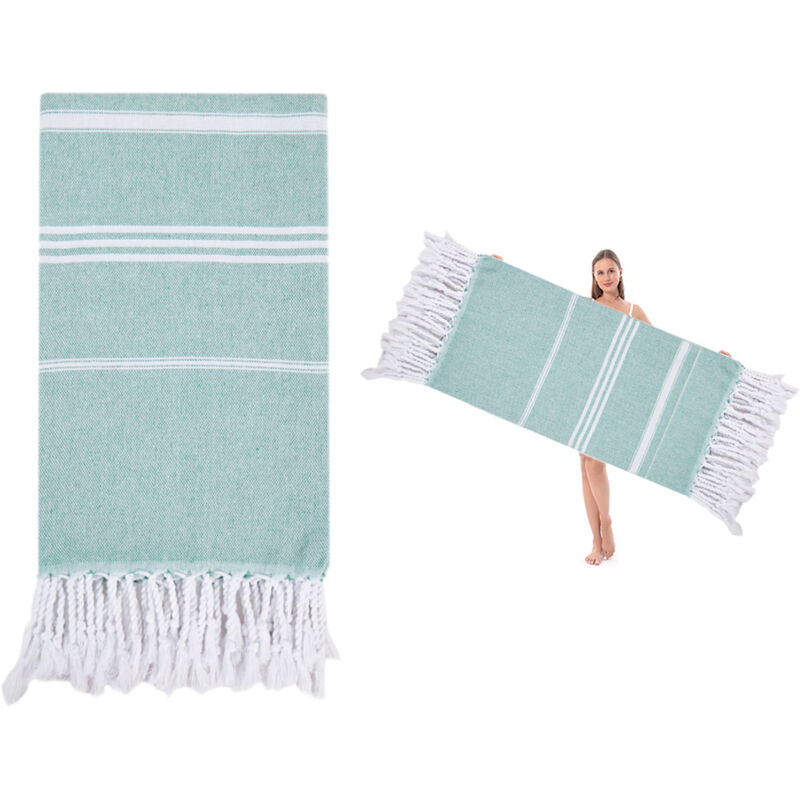 Serviette de plage turque extra large (90 x 180 cm), 100 % coton, anti-sable, légère, idéale pour les voyages.