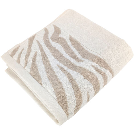 Serviette de toilette 50x100 cm ZEBRA SOFT coton uni bord zèbre beige