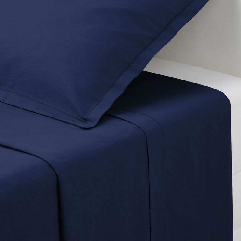 Drap plat Carina en coton bleu encre 240x290cm Atmosphera créateur d'intérieur