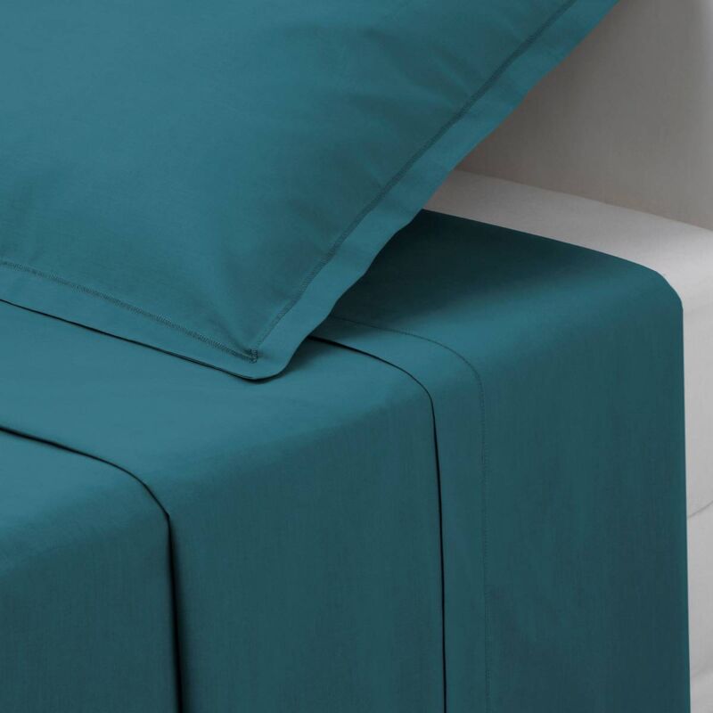 Drap plat Carina en coton bleu canard 240x290cm Atmosphera créateur d'intérieur