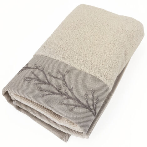 Serviette de toilette absorbante coton 50x100cm FEUILLE beige