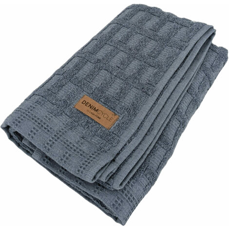 Serviette de toilette gaufré pur coton 50x100cm DENIM bleu