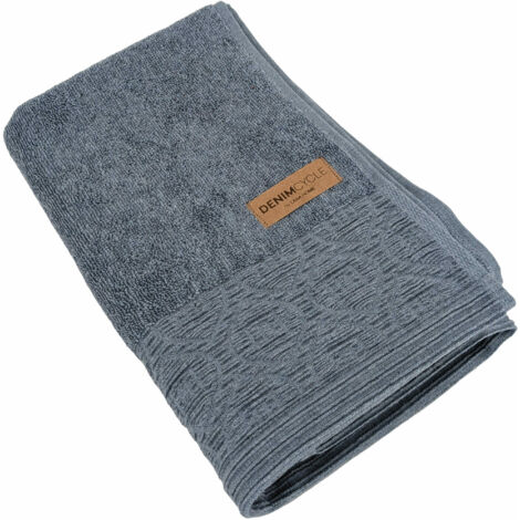 Serviette de toilette pur coton 50x100cm DENIM à bordure géométrique bleu