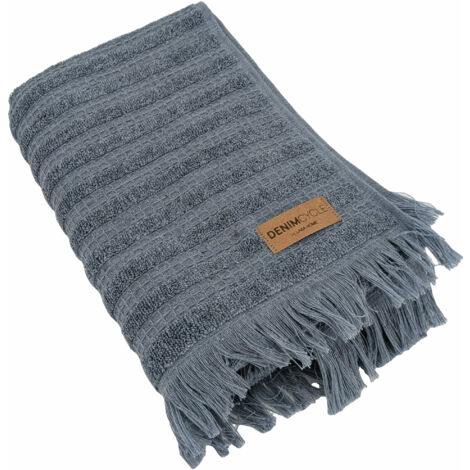Serviette de toilette pur coton 50x100cm DENIM à rayures bleu