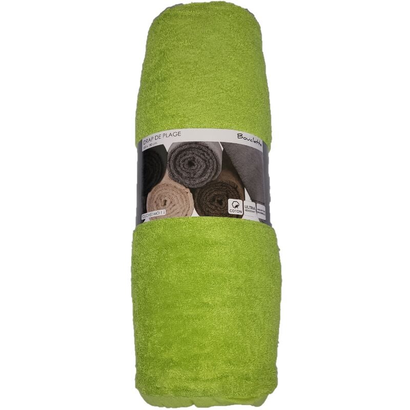 Serviette drap de plage 100 x 180 cm bouclette uni anis